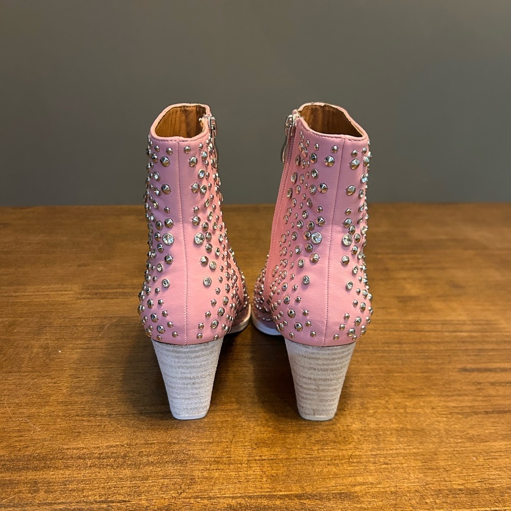 BEAST FASHION Hazel Glitz Pink Studded Western Ankle Boots Size 9 - Picture 3 of 8
